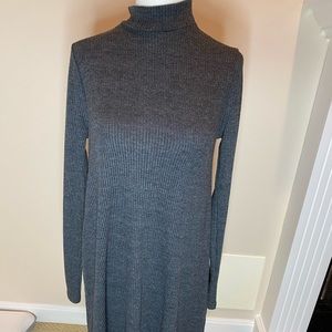 Grey Ribbed Long Sleeve Turtle Neck Dress